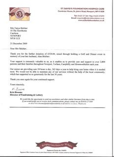 Thank you letter from St. David's Hospice Foundation