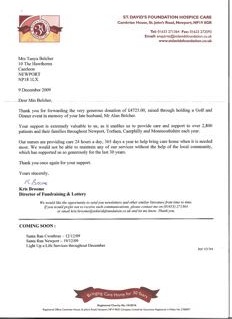 Thank you letter from St. David's Hospice Foundation